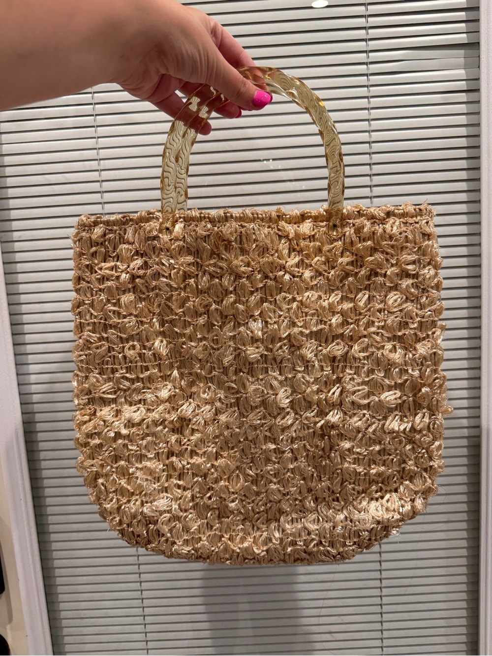 Vintage Woven Straw Tote Bag - Natural